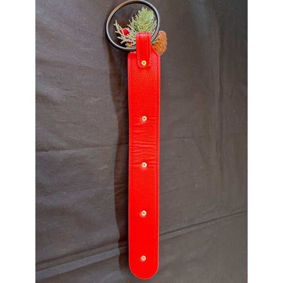 Red Leather Door Hanger With Black Jingle Bells & Holiday Decorations - Picture 5 of 6